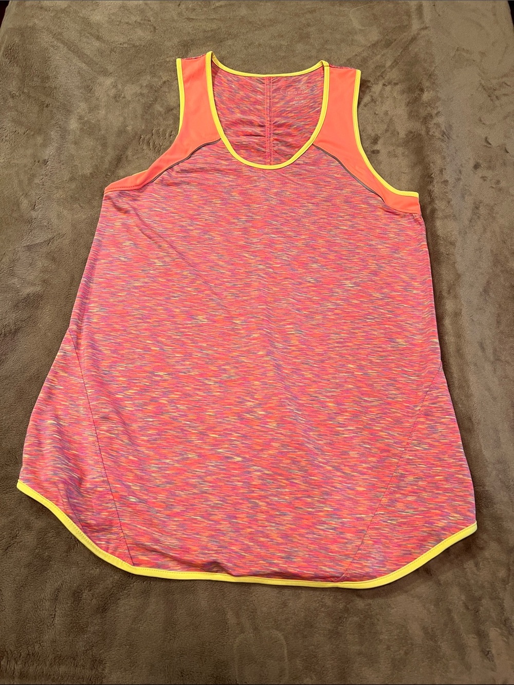 Tangerine Pink-Orange Tank with Yellow Trim